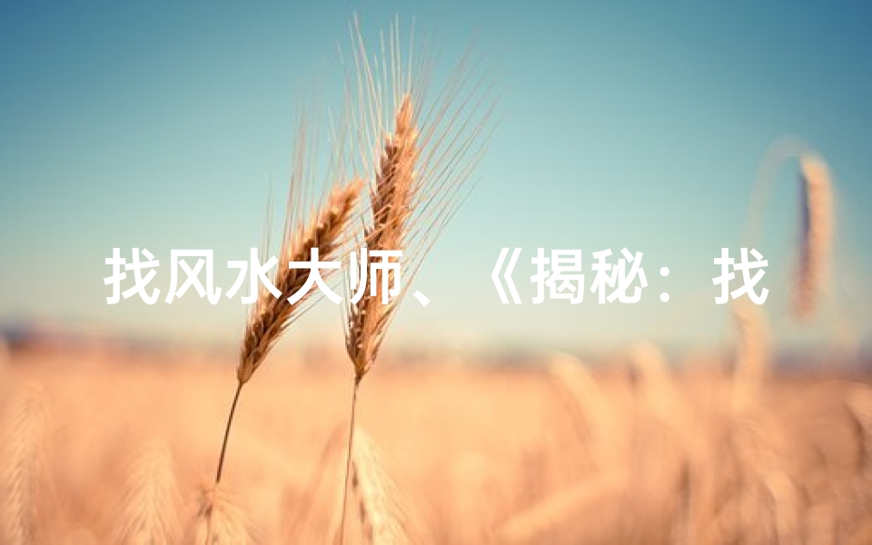 找风水大师、《揭秘：找风水师算命，运势大翻身》
